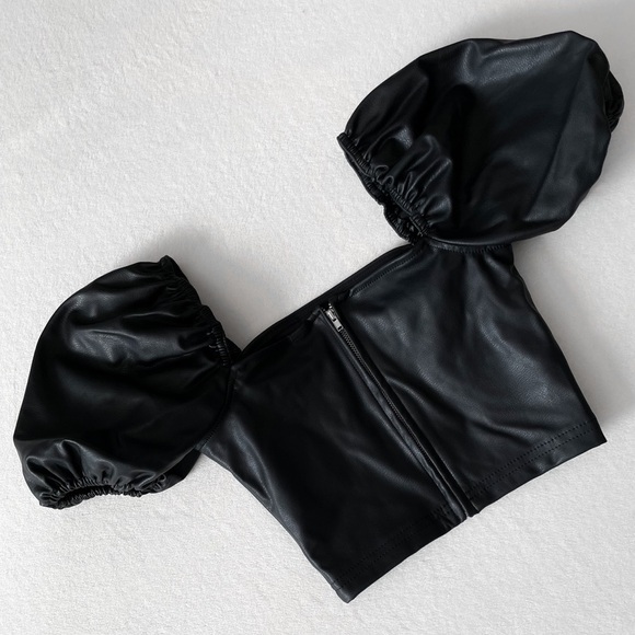 FAUX Leather Puff Crop Top - Picture 9 of 10